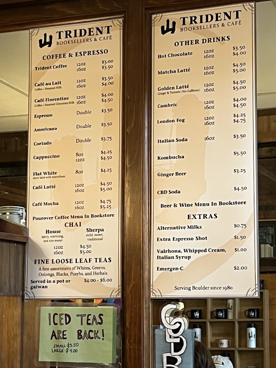 Trident Booksellers and Cafe Menu - Image 1